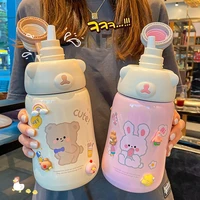 dropshipping 1130ml water bottle cartoon bear pattern anti leakage 304 stainless steel unisex children water cup for sports