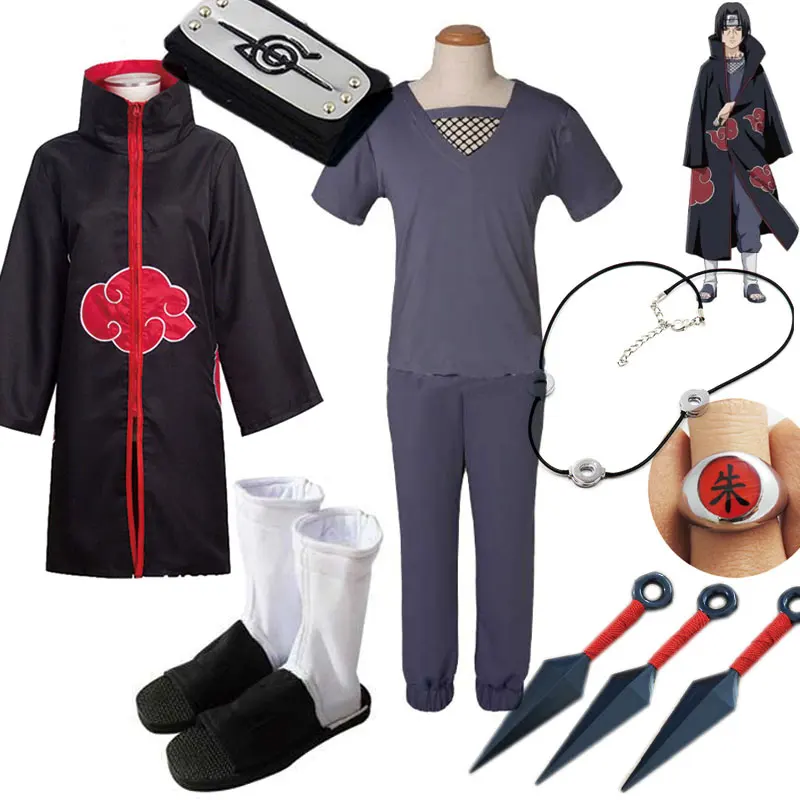 

Harajuku CosplayUchiha Itachi Cosply Costume Headband Necklace Ring Kunai Deidara Tobi Halloween Costume for Men Kids Pain cloak