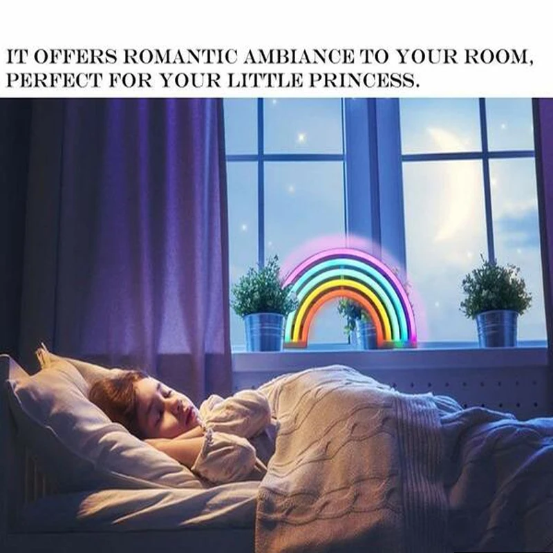 

LED Rainbow Neon Modeling Lights Colourful Battery USB Wall hanging Rainbow Lighting Child Bedroom beside LED Rainbow Desk Lamp