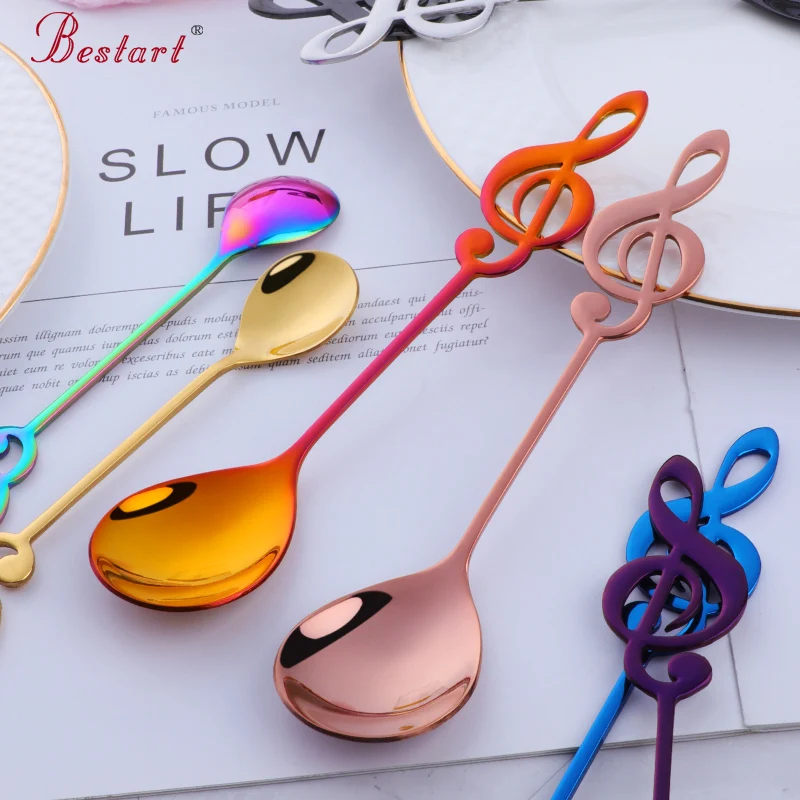 8 шт. красочная музыкальная кофейная ложка из нержавеющей стали креативная