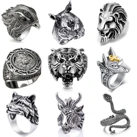 new vintage gothic animal ring eagle wolf tiger lion snake punk style mens exaggerated rock demon ring fashion jewelry gift
