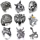 Новинка в винтажном стиле, в готическом стиле, кольцо с животным орлом волка тигра льва в стиле панк, с оплеткой в виде змеи и Стиль мужские преувеличенный рок кольцо с демоном модное ювелирное изделие, подарок