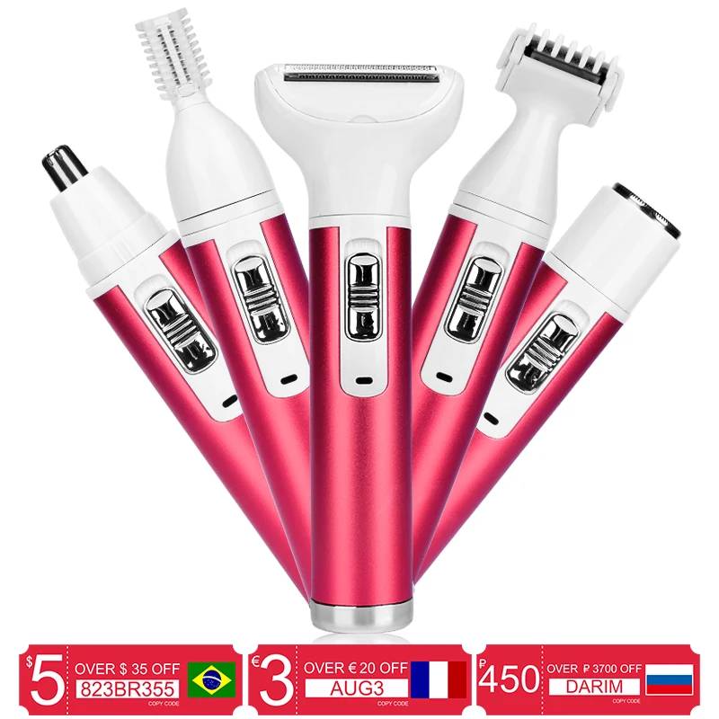 Эпилятор женский Электрический 5 в 1 триммер для зоны бикини бровей носа удаление