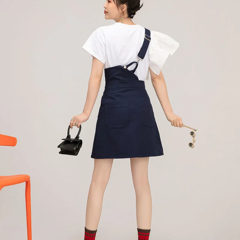 

Beijing Opera Series Design Suspender Skirt + White T Summer New Korean Style Loose Youthful -Looking Braces Skirt Suit
