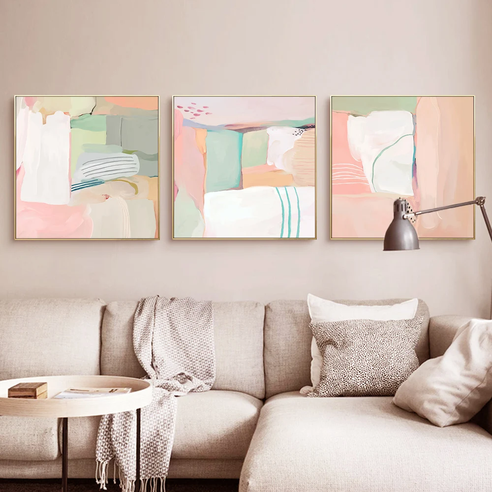 

Modern Abstract Pink White Green Poster Scandinavian Wall Art Print Canvas Painting Square Picture Home Living Room Decoration