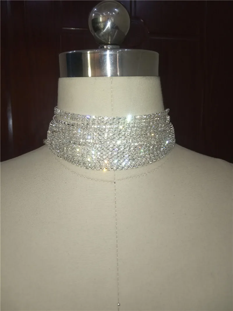Многослойное женское широкое Колье чокер Blingbling ожерелье со стразами ювелирные