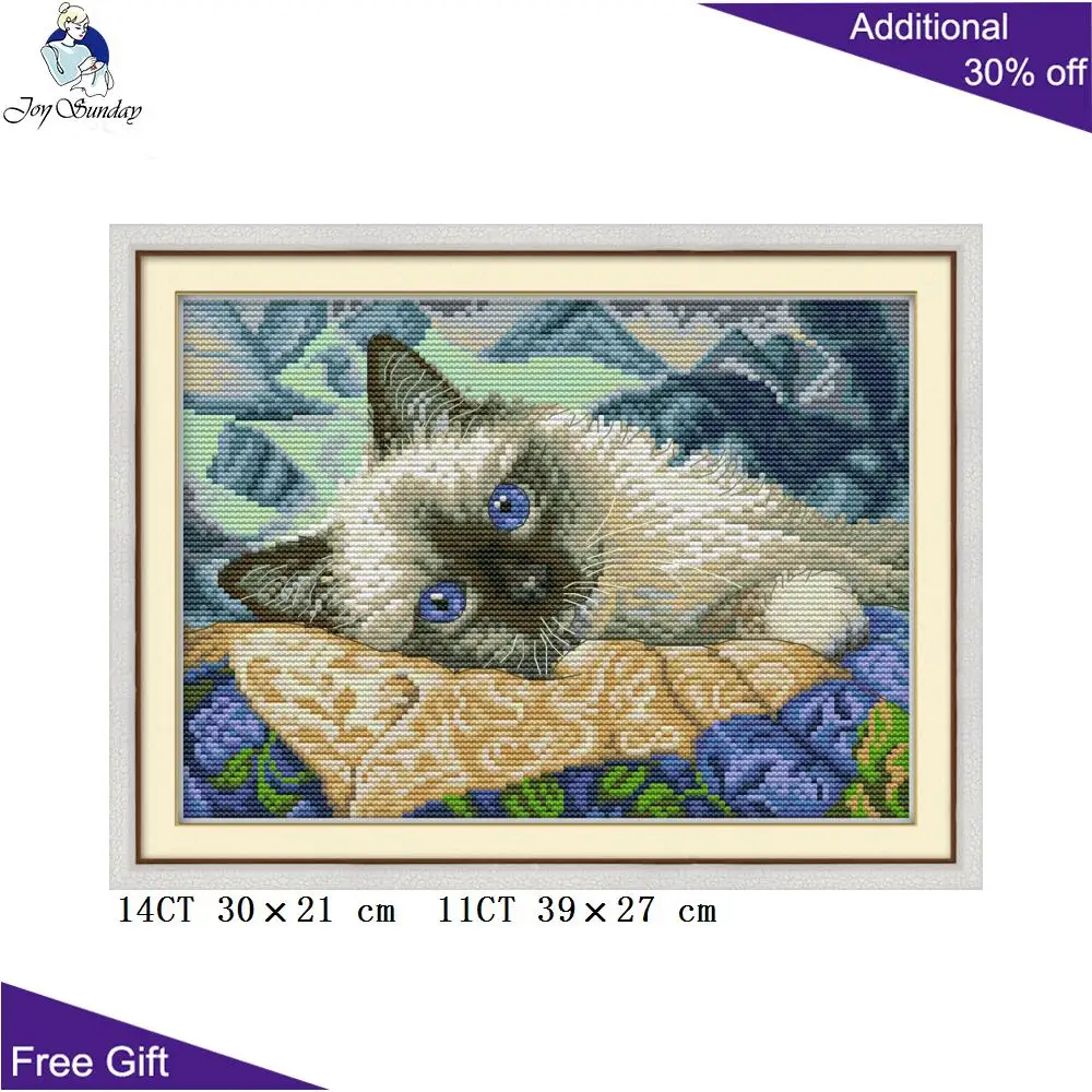 Набор для вышивки крестиком Joy Sunday с изображением кошки голубыми глазами DA126 14CT