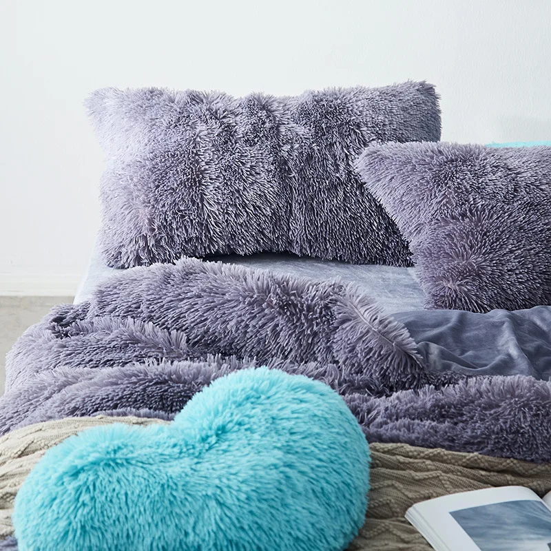 Плотный пододеяльник из овечьей шерсти кораллового бархата однотонный зимний