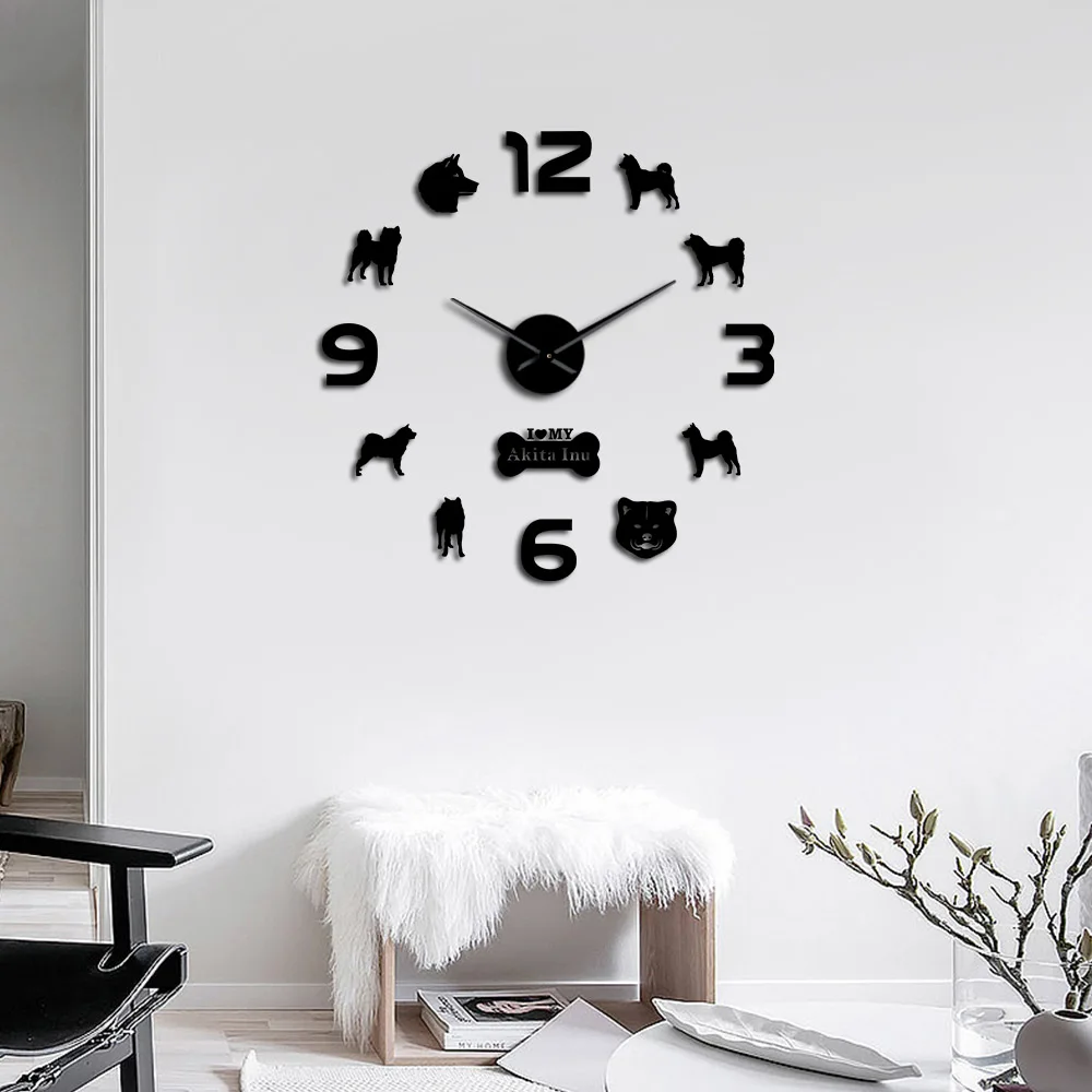 Симпатичные большие настенные часы Akita Inu Dog сделай сам японские Great Japanese Puppy Pet 3D