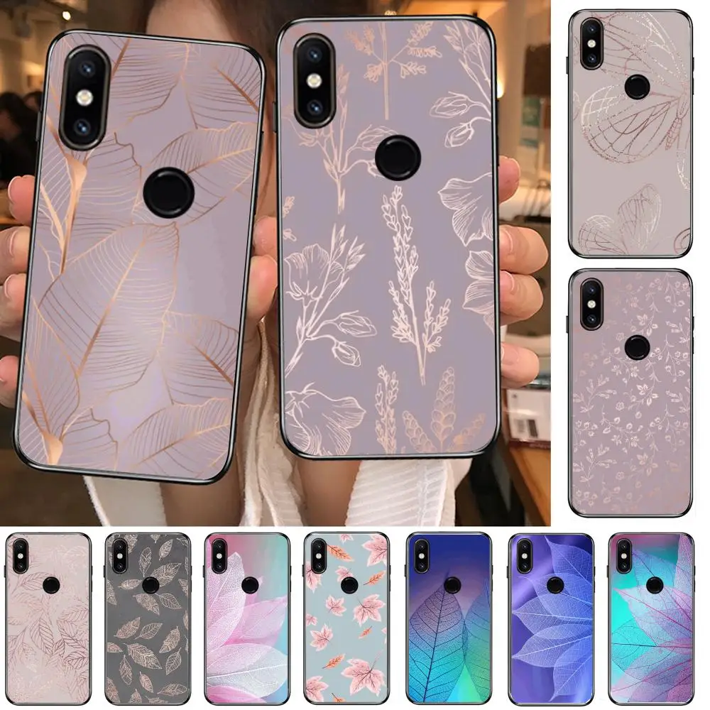 

Fashion line pattern leaves Phone Case For xiaomi M2 C3 X3 F2 Lite NFC 6 5 x Poco k30 Pro Anime Black Cover Silicone Back Prett