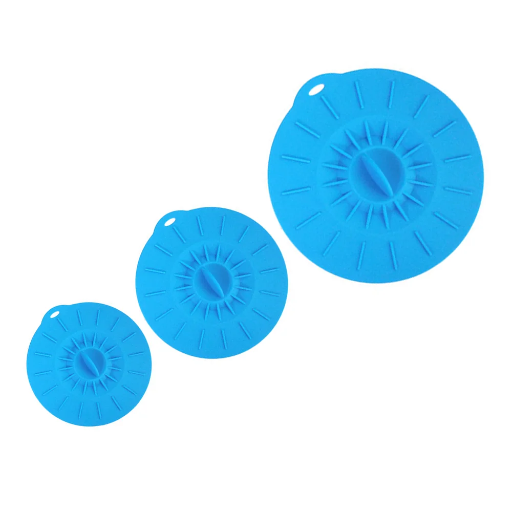 

3Pcs Silicone Fresh-keeping Lids Kitchen Food Fresh-keeping Vacuum Lids (Blue)