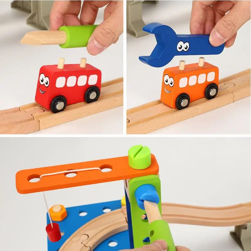 95 шт. Детский пазл блок для разборки орехов Деревянный Железнодорожный поезд