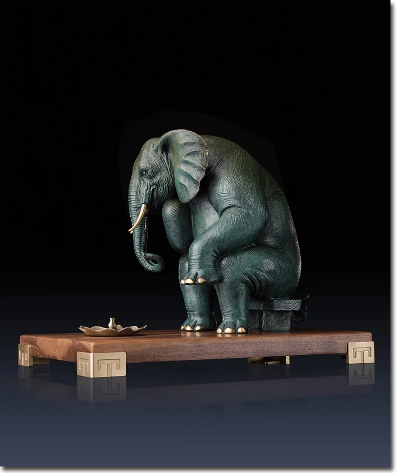 

TOP art Collection Auspicious Elephant talisman " The Thinker " ART Home company GOOD LUCK Elephant family copper Sculpture