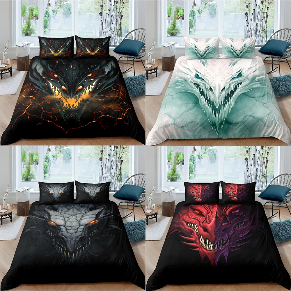

Home Textile Dragon 3D Printed Bedding Set 2/3Pcs With Pillowcase Quilt Duvet Cover Set Twin Queen King Size Kids Boy Bedclothes