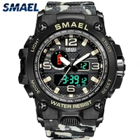 smael watches for men 50m waterproof clock alarm reloj hombre 1545d dual display wristwatch quartz military watch sport new mens