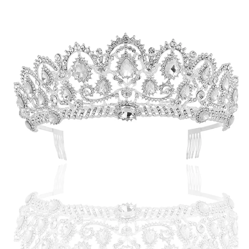 Silver White Comb Розовое золото, розовый цвет, винтажное украшение для волос в стиле барокко, королева, король, жемчуг, кристалл, тиара и корона с гребнем, повязка на голову, свадебные Стразы, диадема - Окраска металла: Silver White Comb