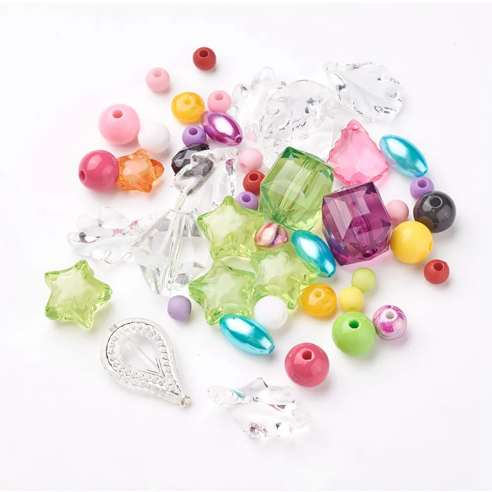 

100g Mixed Style Acrylic Findings Mixed Color For DIY Jewelry Making 6~45x6~45mm, Hole: 1~5mm
