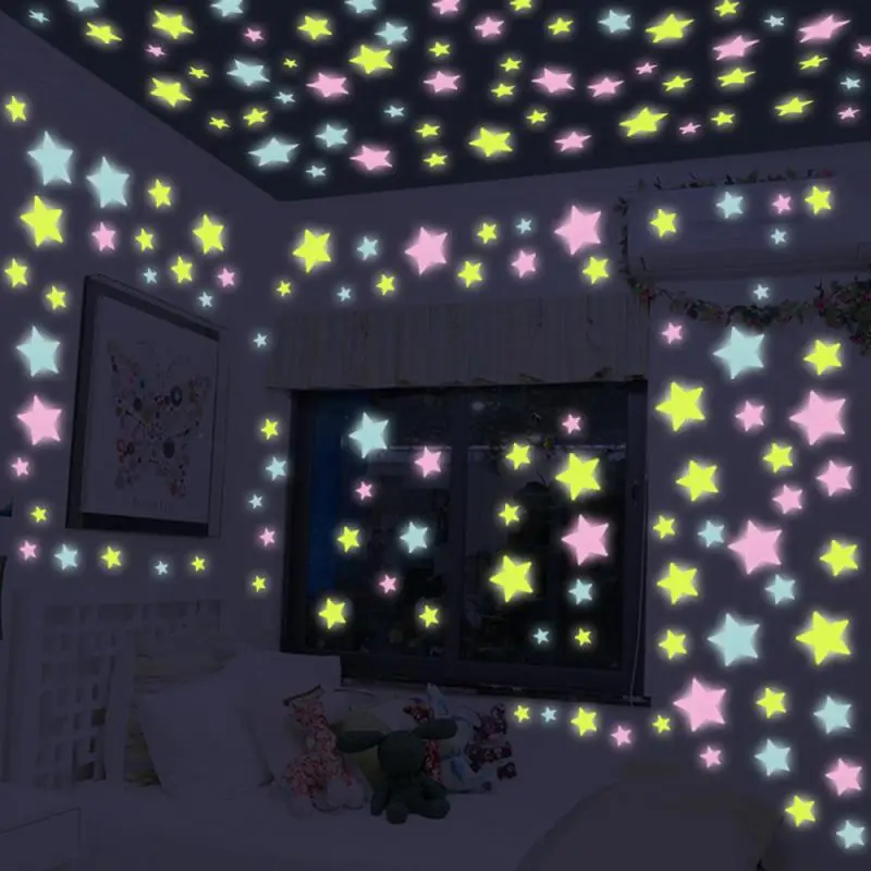 3D Stars Glow In The Dark Fluorescent Luminous on Wall Sticker for Kids Room Living Decor Home Decoration Stick | Дом и сад