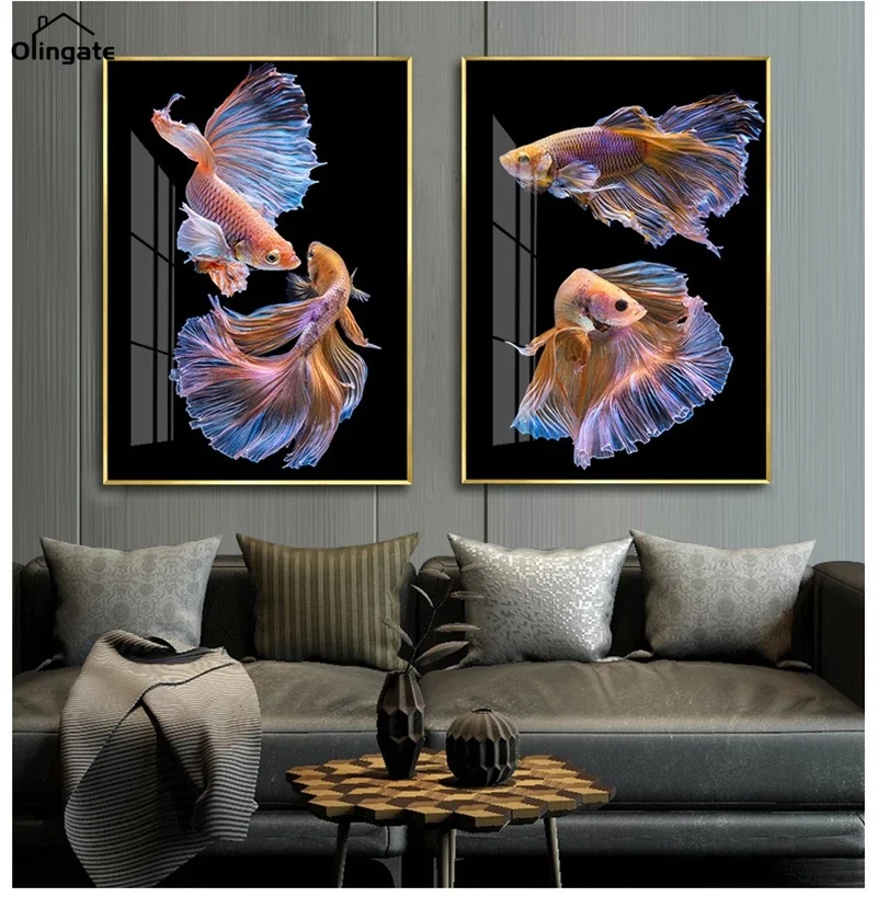 

Nordic Realist Animal Wall Art Picture Modern Abstract Goldfish Canvas Painting One Piece Canvas Poster Home Room Decoration