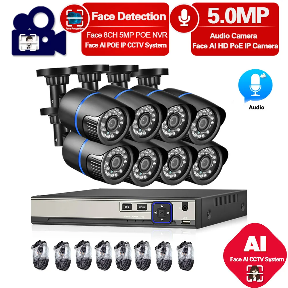 H.265 камера видеонаблюдения системы безопасности 8CH POE NVR с ip камерой 5MP CCTV комплект