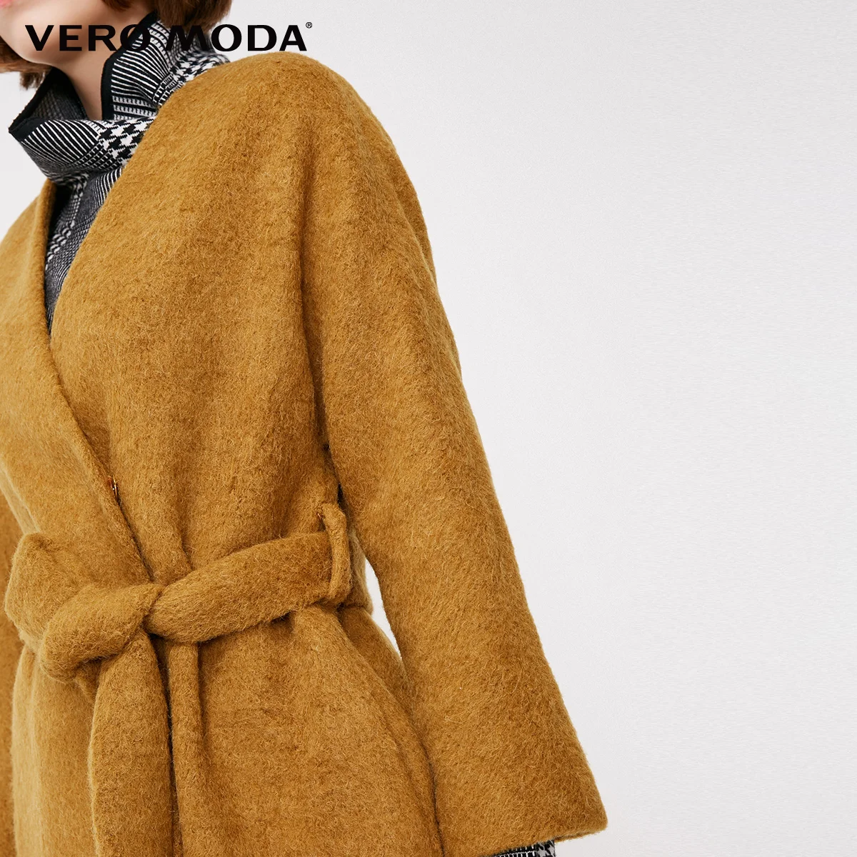 Vero Moda Женское зимнее шерстяное пальто средней длины с v образным вырезом и