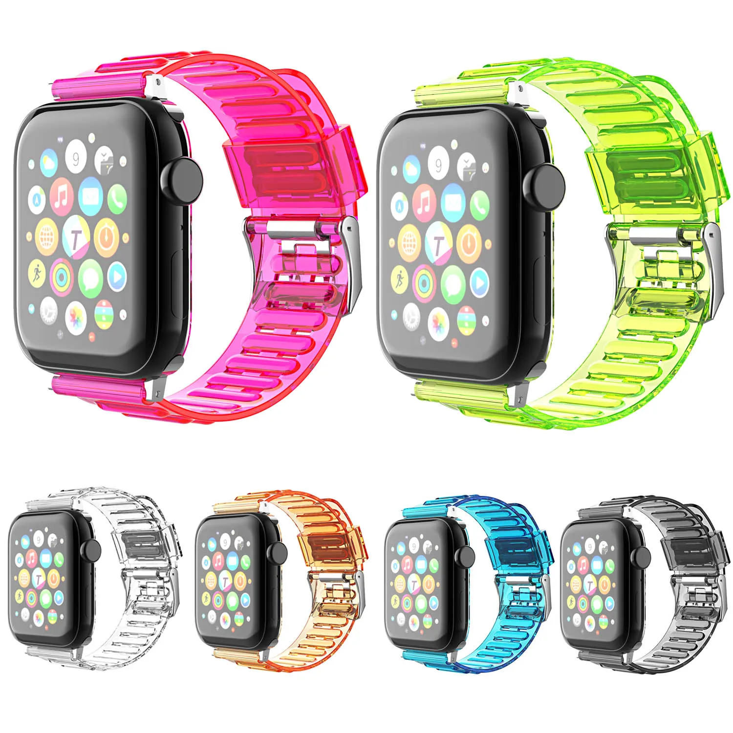 

Ремешок из ТПУ для Apple Watch Series 2 3 4 5 6 SE, прозрачный спортивный резиновый браслет для iWatch 38 мм 40 мм 42 мм 44 мм