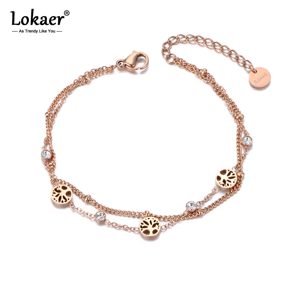 Женский двухслойный браслет Lokaer из нержавеющей стали с подвесками в виде дерева
