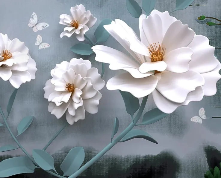 Кастомные 3D обои с маленькими свежими белыми цветами для гостиной, отеля, домашнего декора, влагостойкие фоны.