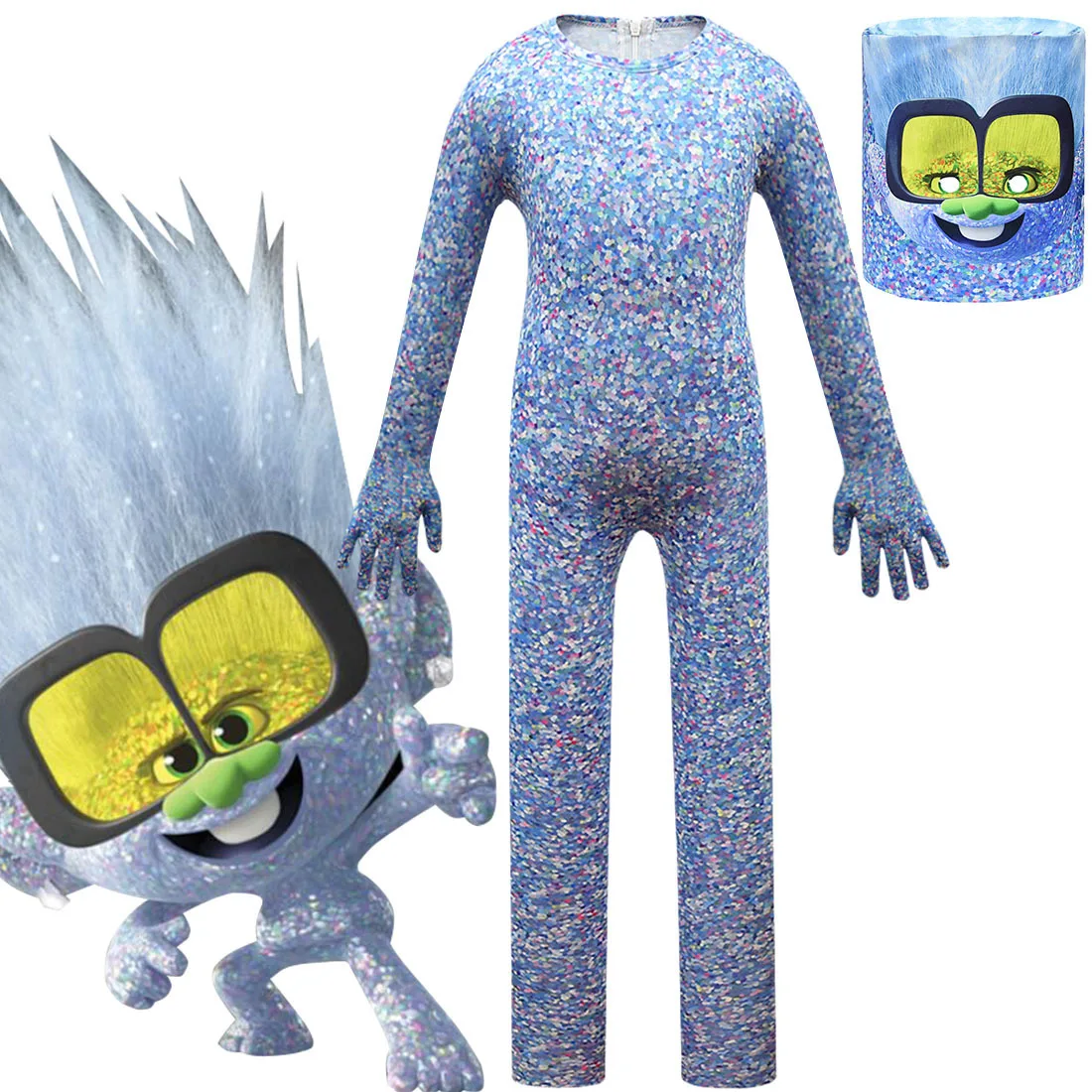 Kids Trolls Costume World Tour Cosplay Children Boys Bodysuit and Headgear Halloween Costumes Little Diamond Jumpsuits | Тематическая