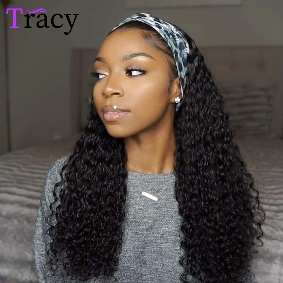 TRACY HAIR Water Wave Headband Wig Human Hair For Women Curly Human Hair Wig Glueless Remy Loose Deep Wave Women's HeadBand Wig