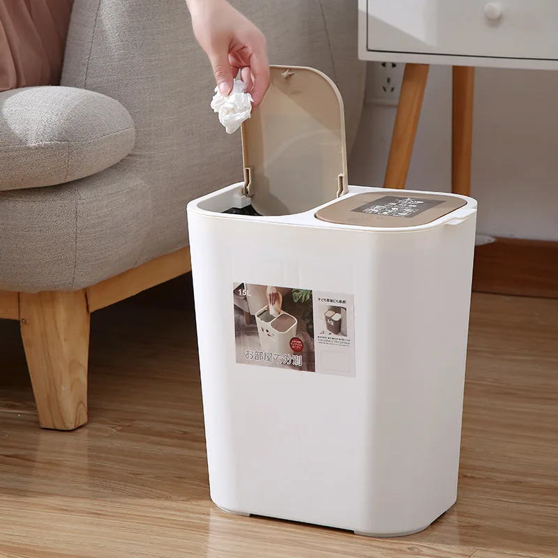 

Dry And Wet Classification Double-Barrel Trash Can Nordic Simple Press Household PP Plastic Waste Bins With Bullet Cover