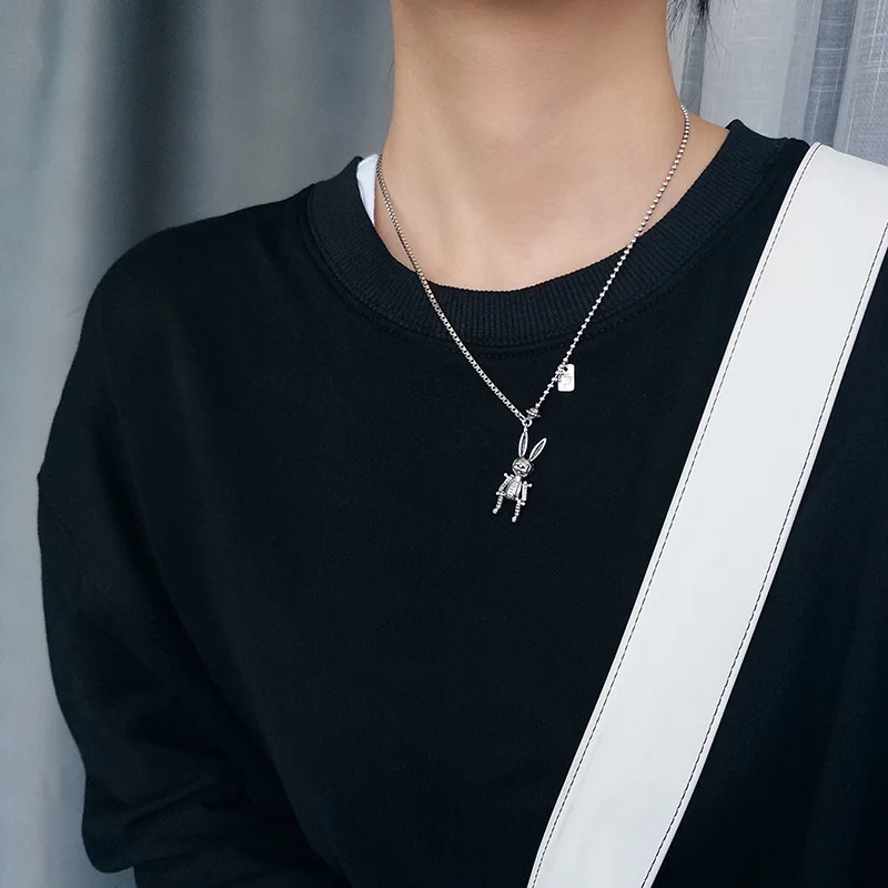 

Classic Hip Hop Mechanical Rabbit Pendant Fashion Punk Men Women Silver Color Necklace Trend Men Women Rock Street Party Jewelry