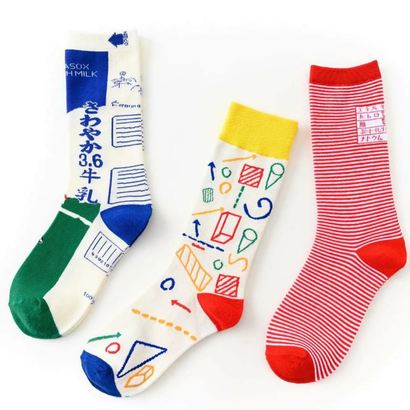 Новые женские носки из хлопка Забавные милые Мультяшные функции формула досок
