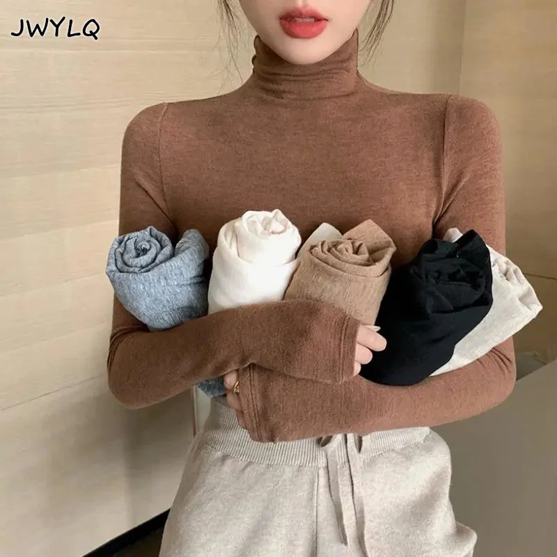 

Women Turtleneck Sweater Autumn Winter Korean Slim Pullover Women Basic Top Casual Soft Knit Sweater Soft Warm Oversized Sweater