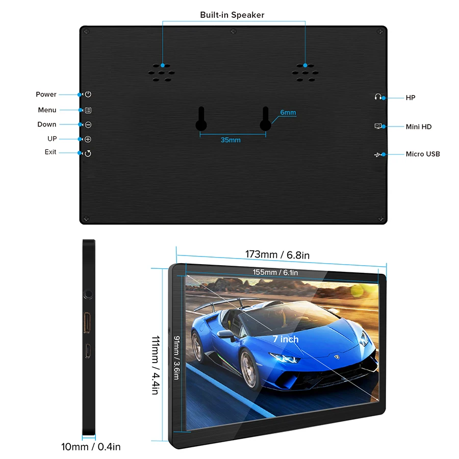 구매 UPERFECT 7 인치 컴퓨터 디스플레이 휴대용 게임 모니터 1024x600 IPS 16:9 LED 스크린 스피커 HDMI USB, 라즈베리 파이 PS4 Xbox