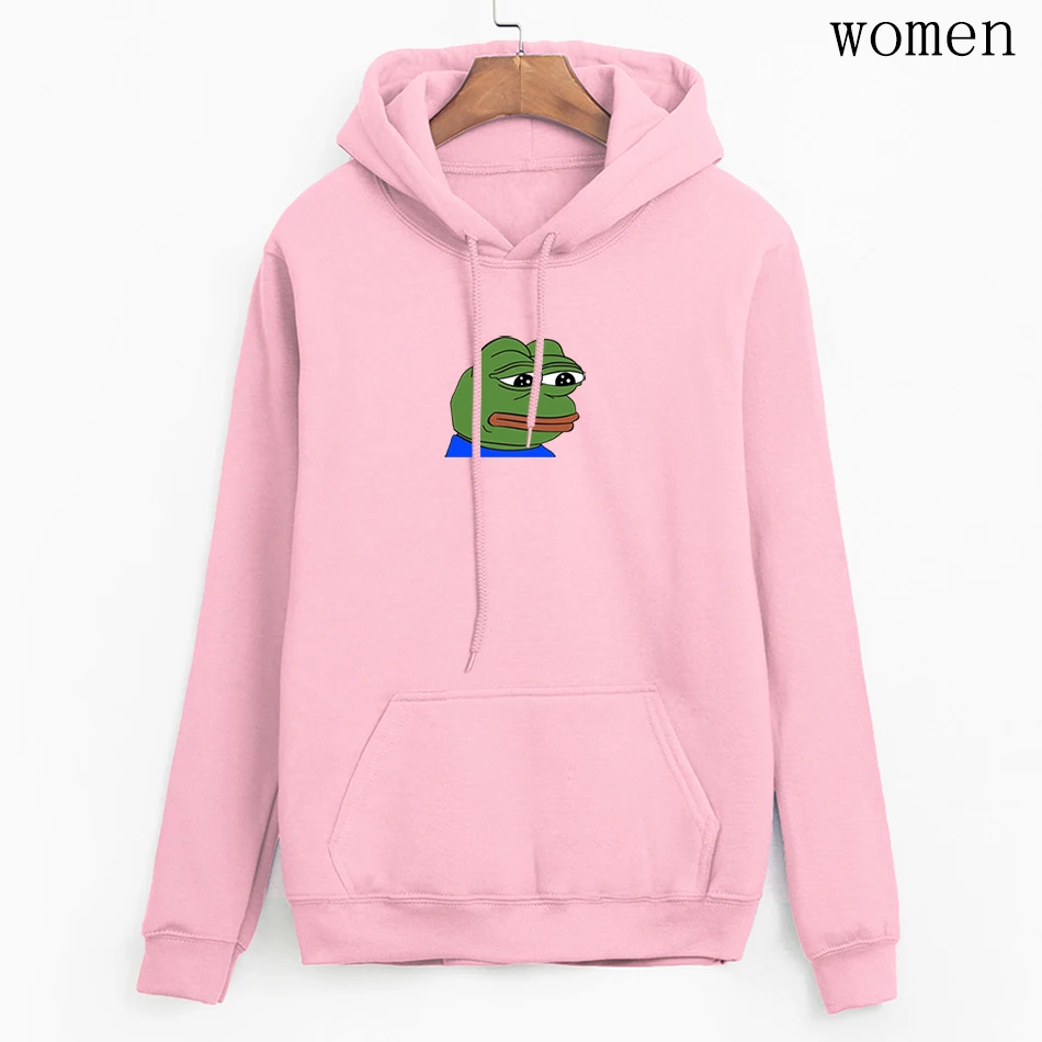 

Толстовка Женская с длинным рукавом, модная повседневная свитшот с принтом грустной лягушки, винтажный Топ в стиле хип-хоп, флисовые пулове...