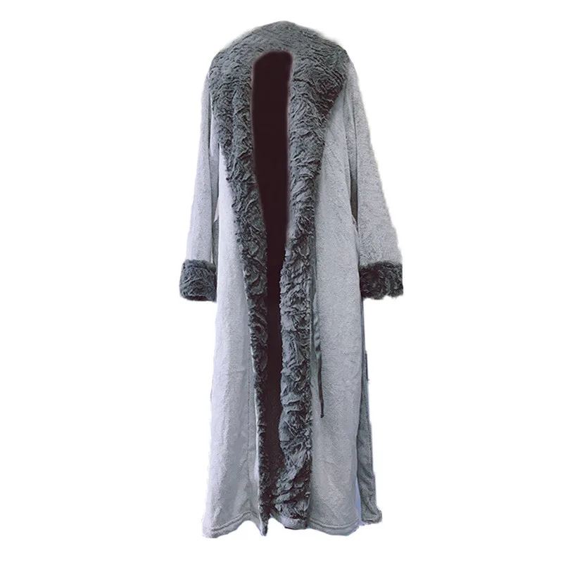 

Plus Size Women Flannel Thick Gray Winter Long Robe Sleepwear Female Winter Homewear Ladies Warm Home Suit Velvet Home Clothes