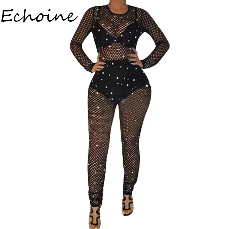 Сексуальный женский комбинезон из прозрачной сетки блестящая жемчужина боди с