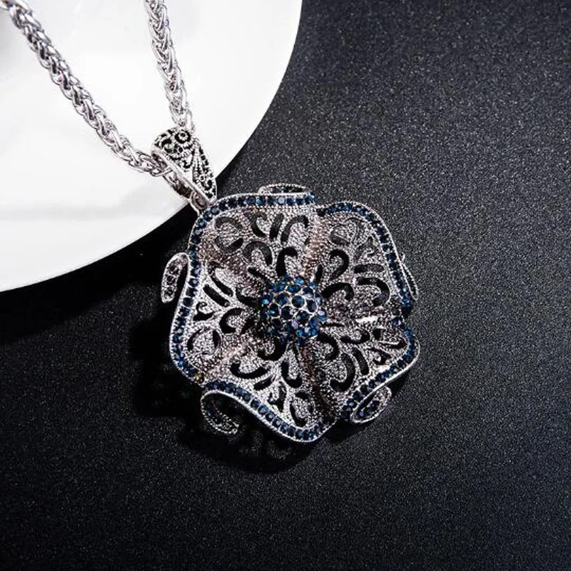 Винтажное длинное ожерелье с подвеской в виде цветка модное ажурной цепочкой на