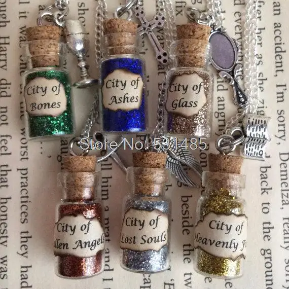 

12pcs/lot City of Bones Ashes Glass Bottle Necklace Pendant inspired The Mortal Instruments silver tone jewelry