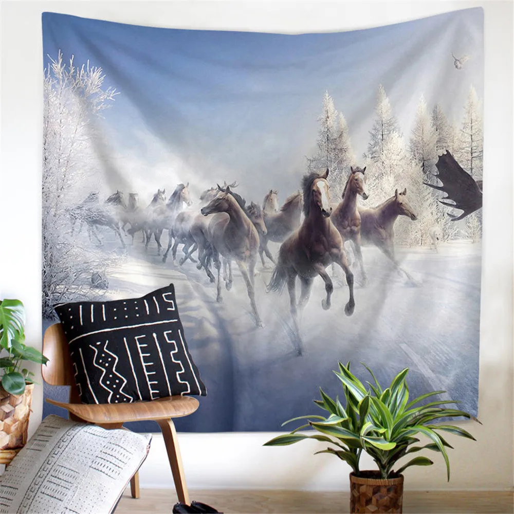 Настенный Ковер с принтом лошадей гобелен из полиэстера домашний декор ковры