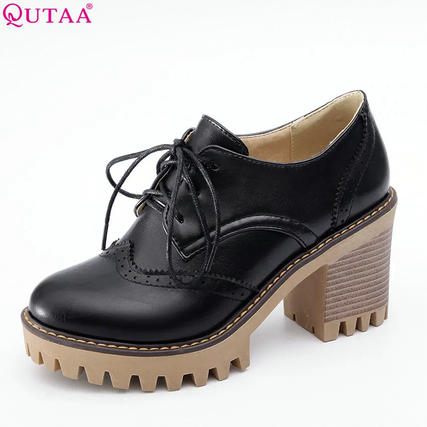 Женские туфли лодочки в западном стиле QUTAA черные повседневные из искусственной