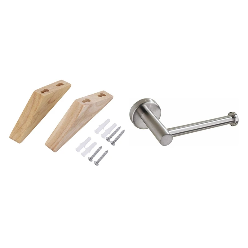 

2X Natural Wood Coat Hook Clothes Hanger Wall Hanger Bathroom Storage Rack & 1X Toilet Tissue Paper Roll Holder
