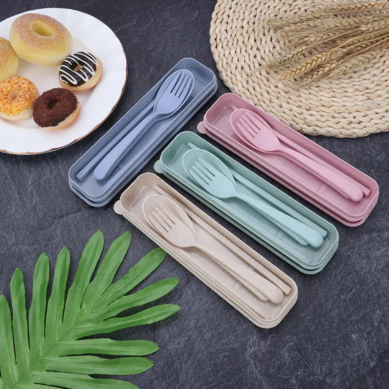 Portable Reusable Spoon Fork Outdoor Camping Travel Cutlery Set Chopsticks Wheat Straw Tableware | Дом и сад