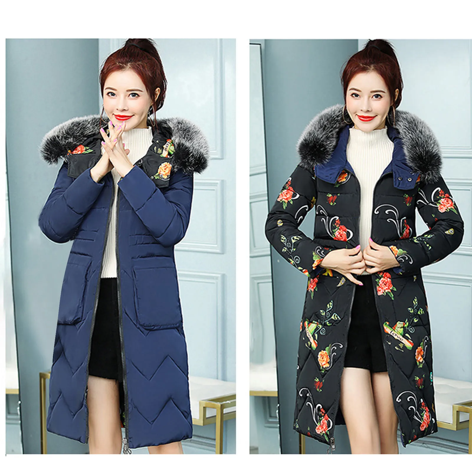 Зимние двухсторонние теплые парки модные женские куртки с бархатом длинная