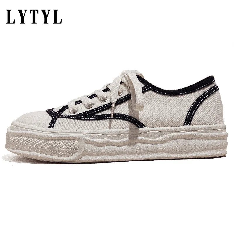 

Women Sneakers Women Shoes 2021 New Spring Canvas Sneakers Women Solid Casual Flats Lace-up Shoes Female Striped Sneakers B20-56