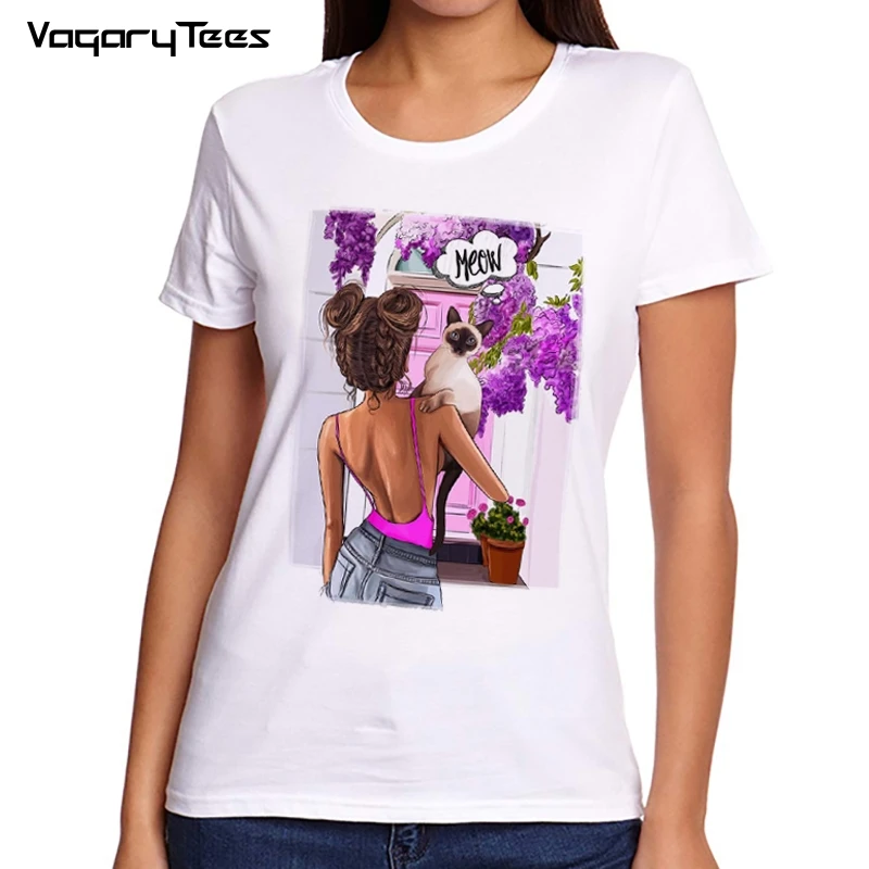 

Футболка женская с принтом в виде кошки, с изображением Мяу, летняя, с коротким рукавом