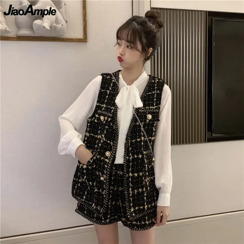 Женский элегантный офисный костюм из 3 предметов элегантная рубашка с бантом +