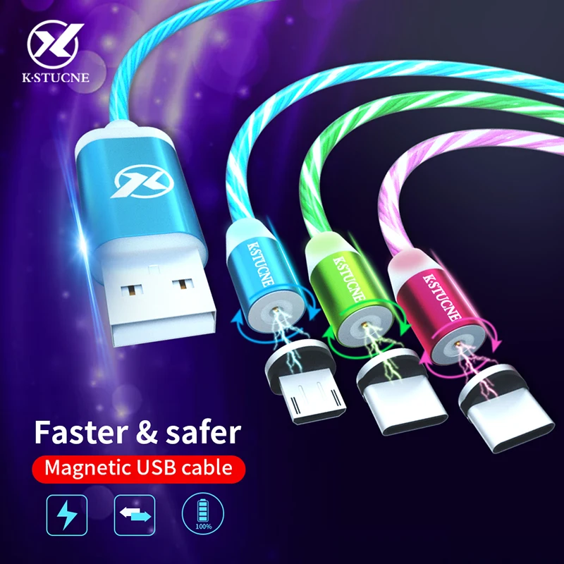 Течёт светящийся Магнитный кабель Micro usb type C адаптер для зарядки телефона Micro usb type-C магнитное зарядное устройство usb c для iphone samsung