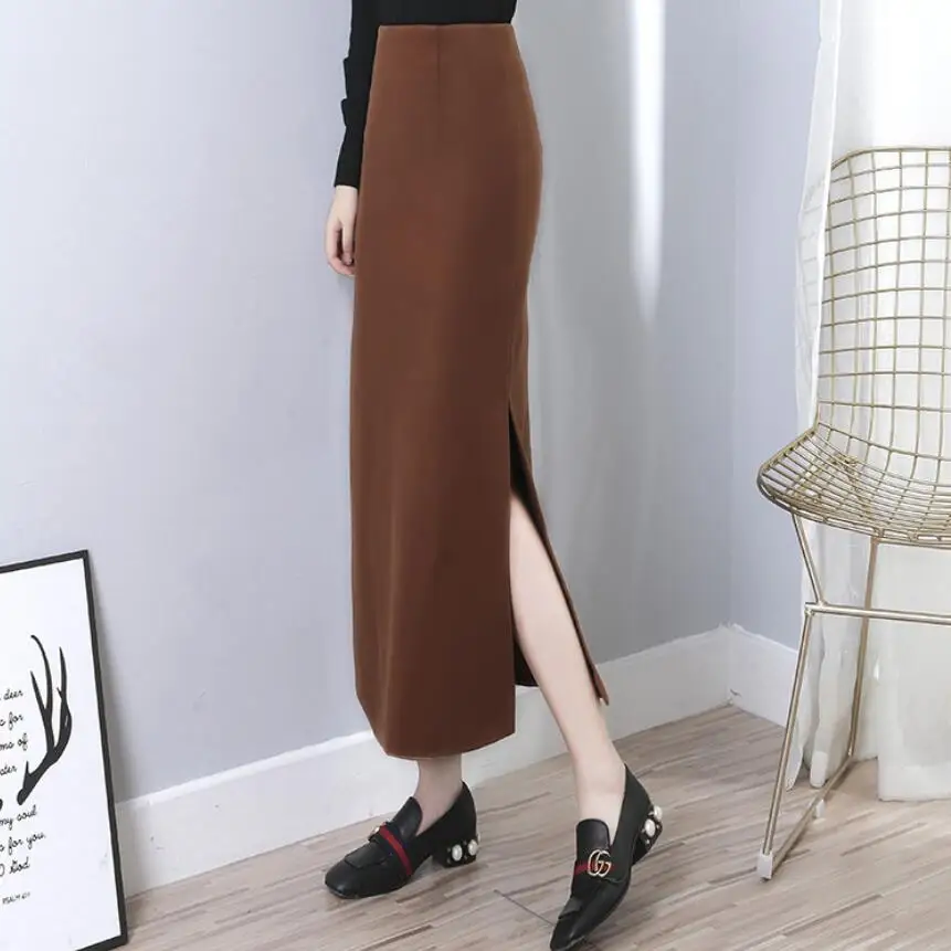 plus size 5XL!New Arrivals Winter Thick Wool Long Skirts For Women High Waist Casual Split Woolen Slim Pencil Skirt | Женская одежда